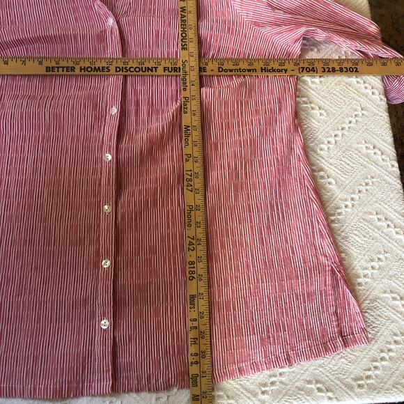 Ulla Popken Red White Seersucker Stripe Button Front Longline Tunic Top 20/22 2X - Picture 9 of 10